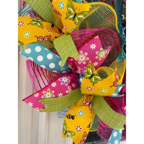 Butterfly Deco Mesh Ribbon Spring & Summer Wreath Front Door Hanger Home Decor - Picture 3 of 8